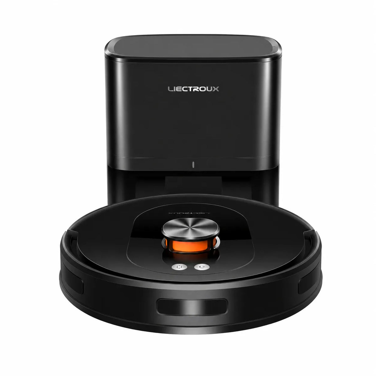 Aspirateur robot T9 Aspiria connecté avec base auto-vidage sur fond blanc